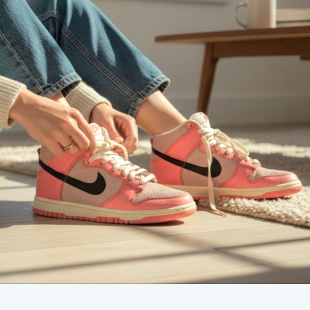 Nike Women's Pink and Gray High-Top Sneakers